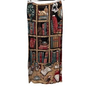 Sharon Young Vintage Library Bookshelf Print Maxi Wrap Skirt 24" Waist Size 8